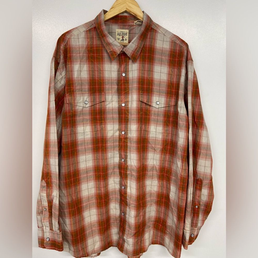 RedHead Western Rustic Workwear Americana Cowboy Grunge Button Front Shirt XXL